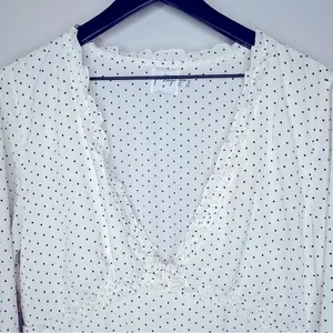 Polly Black and White Polka Dot‎ V-Neck Tiered Dress Size 12 thumbnail 3