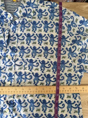 Roller Rabbit XL PJ Monkey Button Up Long Sleeve Shirt Blue Cotton Lounge White thumbnail 8
