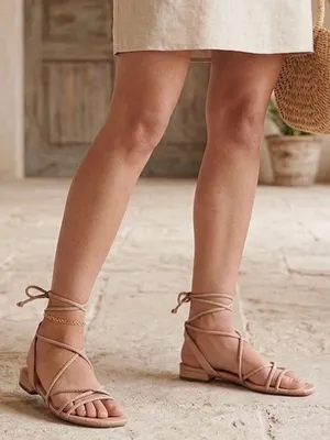 Ermonn Women's Tan/Pink Lace-Up Strappy‎ Flat Sandal Size 7.5 thumbnail 1
