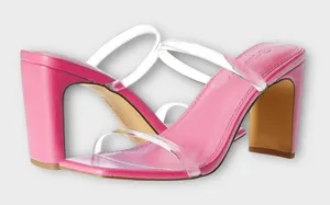 The Drop Women's Pink Clear Avery Square Toe Two Strap High Heel Slide Size 9 thumbnail 1