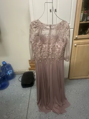 XScape Mauve Embroidered Long Sleeve Evening Dress thumbnail 5