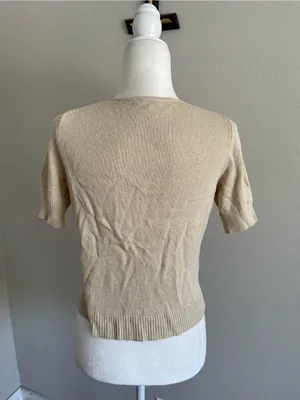 Ann Taylor Cream Knit Short-Sleeve Cardigan thumbnail 5