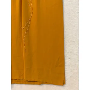 Vietnamese Ao Dai Tunic Mustard Yellow Floral Embroidered Beaded Gown Dress S/M thumbnail 10