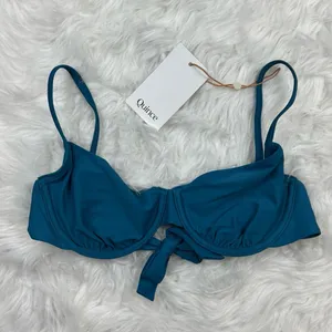 Quince Italian Demi Bikini Top Lagoon Teal Blue Size Small thumbnail 3