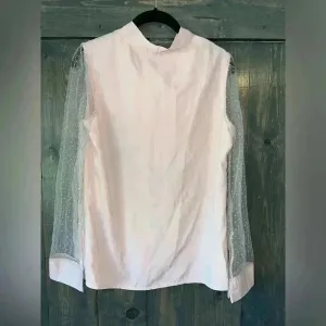 SHEIN Elegant Blush Pink Bow Blouse‎ with Mesh Dot Sleeves - Romantic Top A68 thumbnail 8