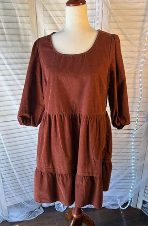 Time and Tru Rust Tiered Scoop-Neck Midi Dress thumbnail 1