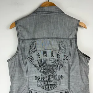 Harley Davidson Y2K Button Down Shirt Vest Sz XL Grey Graphic Back thumbnail 10