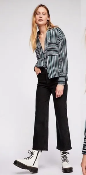 NWT FREE PEOPLE Mad About You Button down Shirt XS Striped thumbnail 1