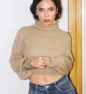Princess Polly Zahara Cropped Turtleneck Sweater Beige - 4 thumbnail 1
