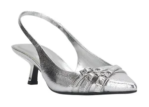 NEW INC International Concepts Pumps Kitten Heel Silver Crinkle Gray 7.5M thumbnail 1
