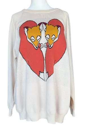 Urban Outfitters Cooperative Oversized Fox Love Cream Sweater Sz S‎ thumbnail 1