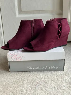 Burgundy, suede, journeys end wedge shoes thumbnail 3