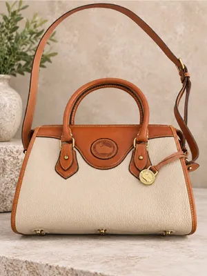 Vintage Dooney Bourke Cream/ British Tan Shoulder Satchel Bag Purse Y2K Leather thumbnail 2