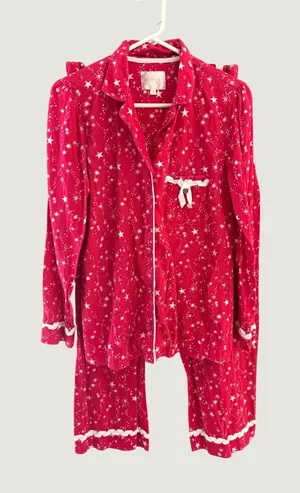 Victoria's Secret Y2k Red Star Print Cotton Flannel Pajama Set Womens M 2 Piece thumbnail 1