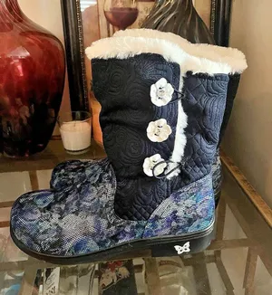 Alegria Nala Floral Winter Boots Black & Blue US 39 Like New thumbnail 1
