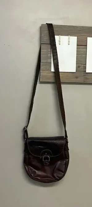 Jack Georges Voyager Crossbody Saddle Bag Purse Brown Genuine Embossed Leather thumbnail 1