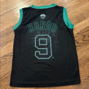 Majestic Boston Celtics Black and Green Jersey, vintage, Rondo #9, medium thumbnail 2