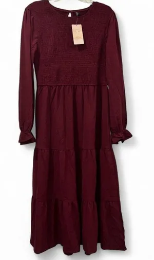 Fashion NWT Burgundy Long Sleeve Maxi Dress Women's Large thumbnail 1
