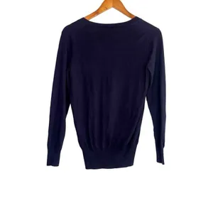 J.Crew Long Sleeve Soft Cotton V Neck Rib Hems Sweater Lightweight XS Navy Blue thumbnail 11