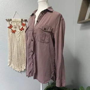 American Eagle Dust Rose Pink Purple Button Up Shirt Long Sleeve Collared thumbnail 3