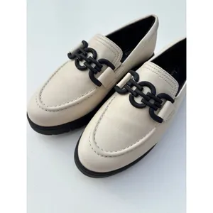 Clarks Loriini Izzy Loafer Cream Leather Black Chunky Chain 6 thumbnail 9