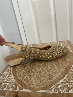 J Renne Gold Embellished Slip -On Mules thumbnail 2