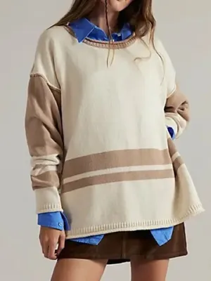 Free People We The Free Ella Colorblock Knit Sweater - Tan Combo - NWT thumbnail 1