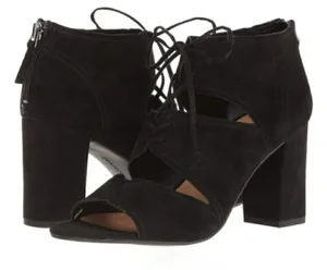 Franco‎ Sarto Black Gazella Suede Lace Up Block Heeled Boots 8.5 thumbnail 1
