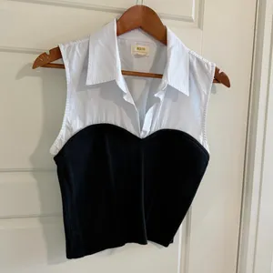 Anthropologie Maeve Black and White Sleeveless Blouse with Busier and Collar thumbnail 4