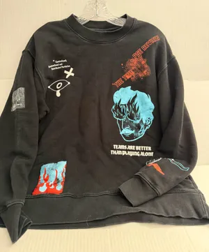 Zara Black Crewneck Sweatshirt with Graphics thumbnail 1