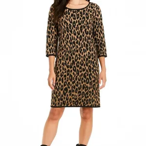 Ann‎ Taylor Leopard Print Wool Blend Knit Sheath Dress Tan Black Medium 485427 thumbnail 7