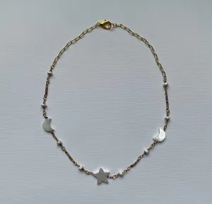 Gold moon and stars beaded necklace thumbnail 3