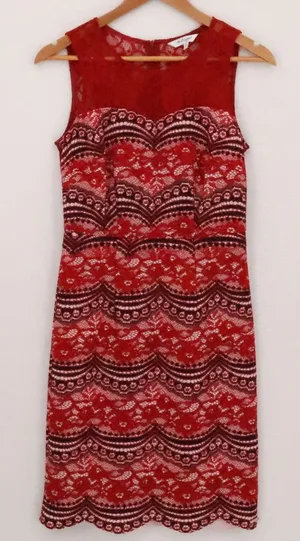 Jus d'Orange Paris Lace Sheath Dress Womens Size XS‎ Red Cocktail Wedding Guest thumbnail 1