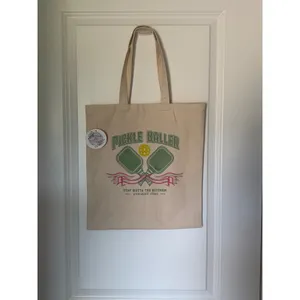 Leslie Jo Design Pickle Baller Canvas Tote Bag Beige Stay Outta The Kitchen NWT thumbnail 2