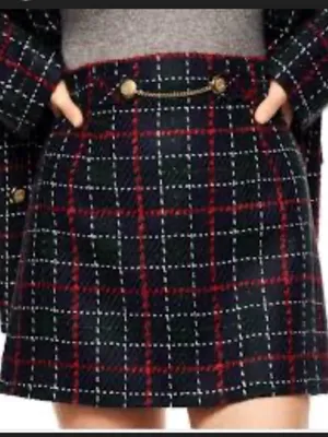 Zara Blue Green Red Tartan Plaid Knit Mini Skirt Size Large thumbnail 2