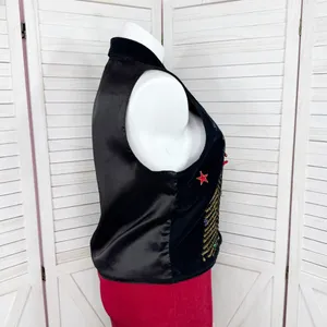 Vintage 90s DressBarn Velvet Embroidered‎ Christmas Button Up Vest Top Black XL thumbnail 3