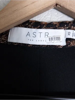 ASTR Nia Metallic Houndstooth Mini Dress XS Copper Black Vneck Jersey Stretch thumbnail 6
