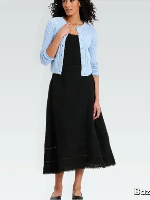 NWT Black Cotton A-Line Midi Skirt thumbnail 3