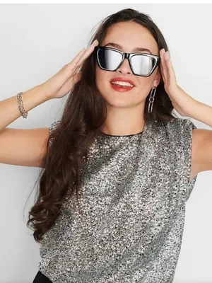 Beautiful M Whimseygoth Crew Neck Sparkly Sequins Crop Top in Silver thumbnail 1
