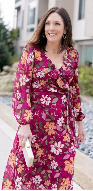 Maggy London Desert Bloom Floral Long‎ Sleeve A-line Dress In Wine Ruffle Trim 2 thumbnail 1