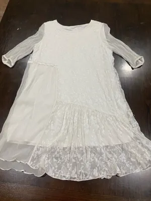 Ivory Lace Panel Long-Sleeve Dress thumbnail 1