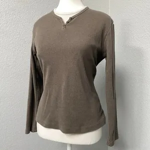Carolyn Taylor Brown Waffle Knit Long Sleeve Faux Double Layered Y2k Grunge Alt thumbnail 3