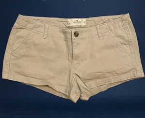 Hollister Khaki Chino Shorts Size 7 W28 Low Rise Pink Logo Tan Beach thumbnail 1