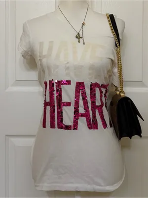 Victoria's Secret 2000s vintage style white & pink sequin Have A Heart graphic tee thumbnail 1