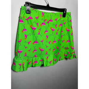 Tzu Tzu Sport Golf Athletic Skort Green Pink Martini Glass Print Ruffle Size M thumbnail 2