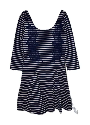Free People Women's‎ Dress Nautical Knotty Jersey Knit Striped Blue White Large thumbnail 1