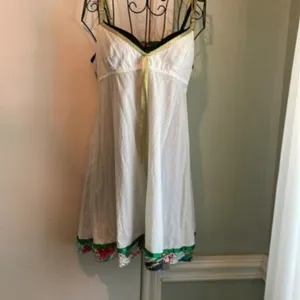 Vintage Free People white and green baby doll dress M thumbnail 2