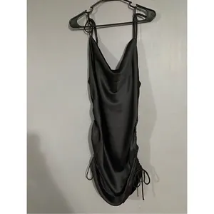 Adika Willow Satin Black Ruched Dress Size Large thumbnail 5