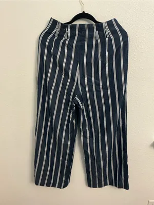 Express High Rise Wide Leg Striped Pants Size 6S Blue White thumbnail 6