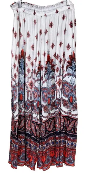 Free People Boho Gold Dust Printed Wide Leg High Waist Flowy Pants thumbnail 1